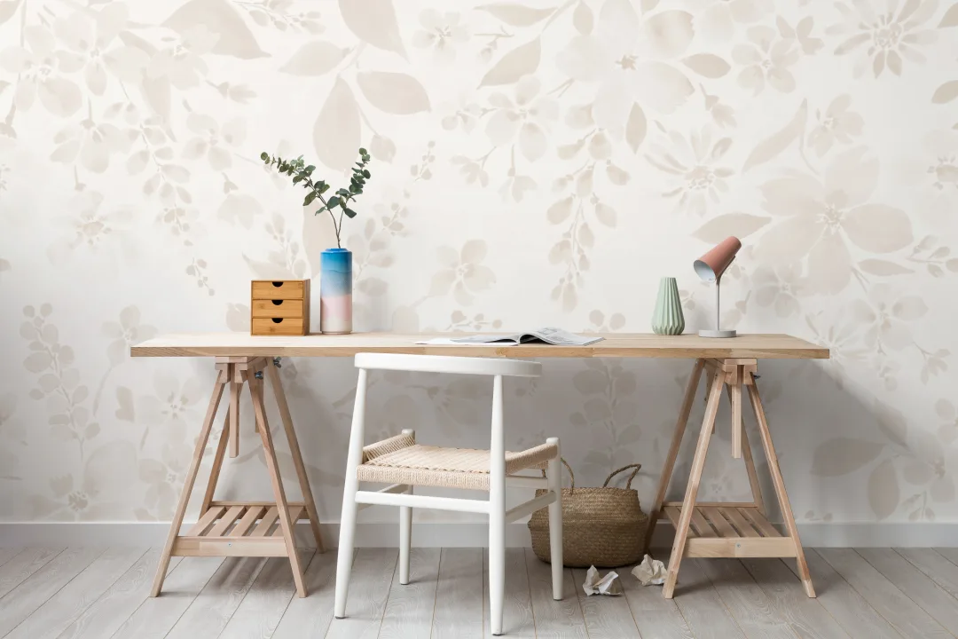 Neutral Watercolor Flower Wall Mural