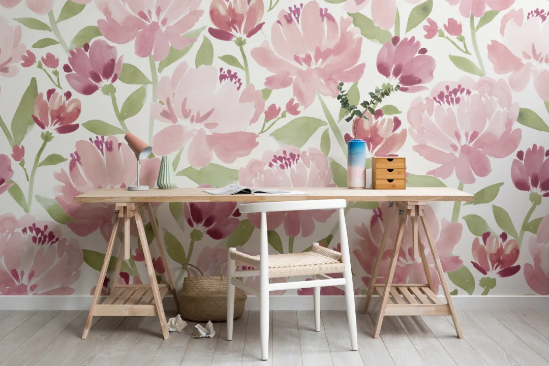 Pink Watercolor Peonies Wall Mural