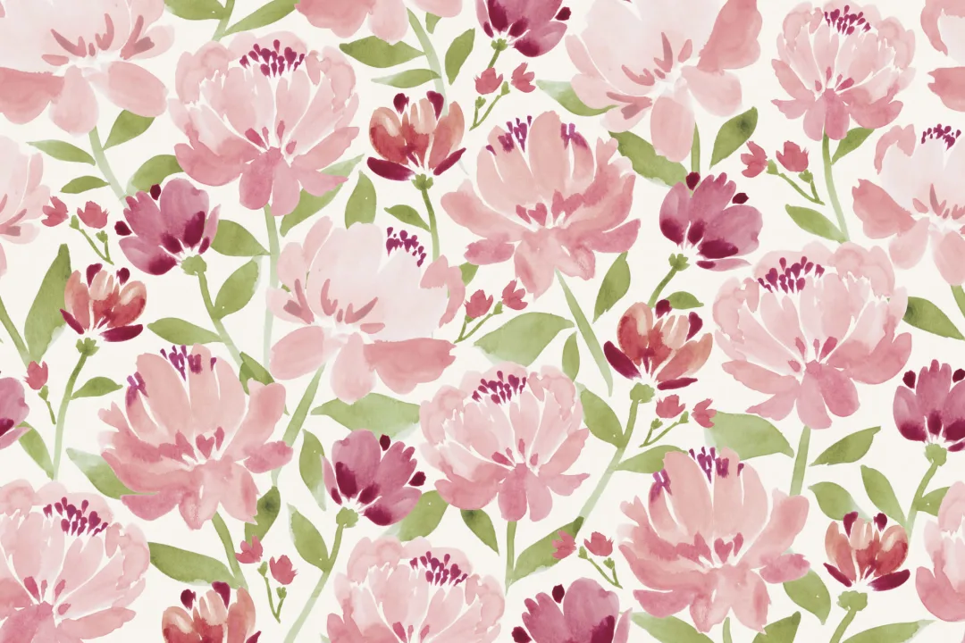 Pink Watercolor Peonies Wall Mural