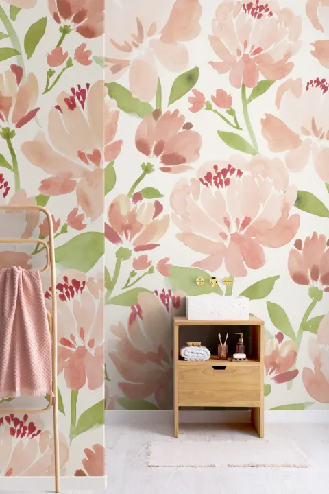 Acuarelă pictată Peonies Mural