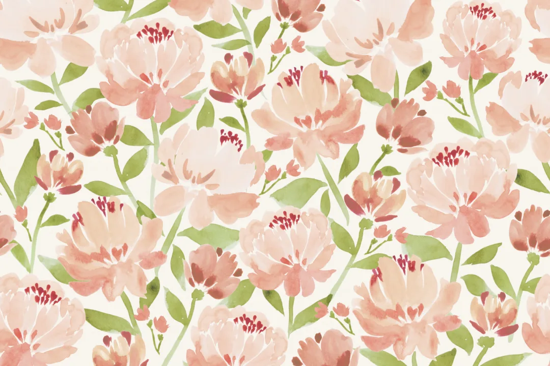 Acuarelă pictată Peonies Mural