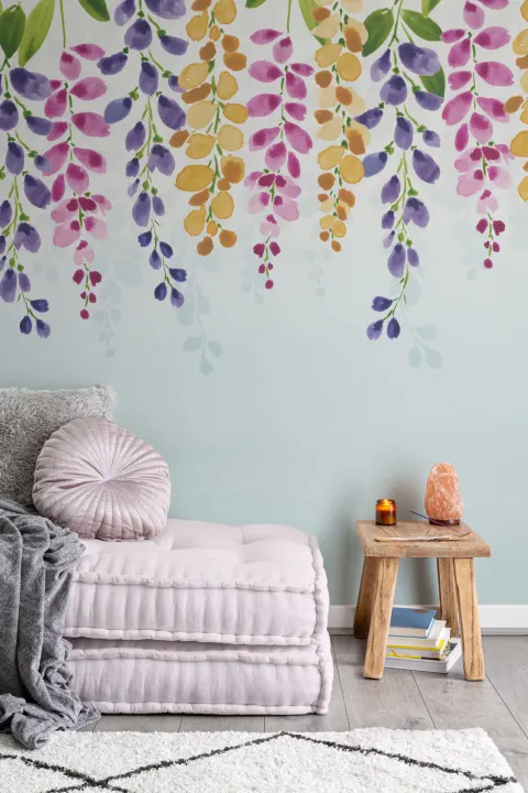 Akvarel hængende blomster Fototapet