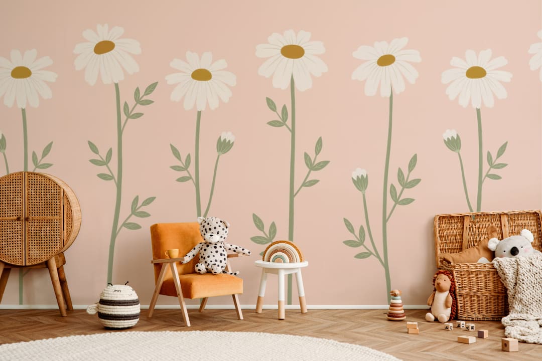 Pink Floral Nature Kids' Delightful Daisy Blossom Mural