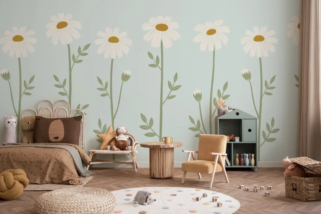 Soft Blue Daisy Floral Wall Mural For Calm Spaces