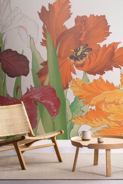 Tanigami Parrot Tulip & Iris Red Wallpaper Mural
