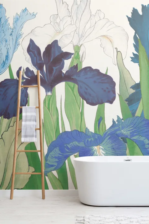 Tanigami Parrot Tulip & Iris Blue Wallpaper Mural