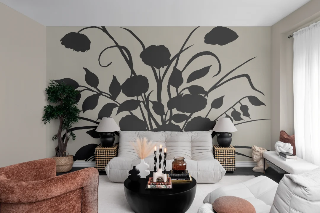 Murale clasice de artă cu siluetă botanică neagră