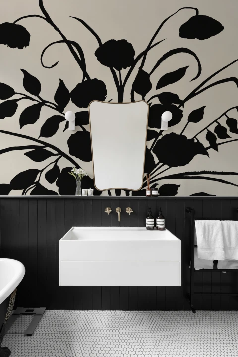 Zwarte Botanische Silhouet Klassieke Kunst Muurschildering