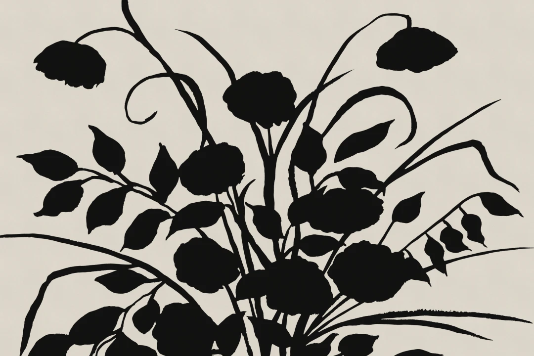 Schwarze botanische Silhouette klassische Kunst-Fototapete
