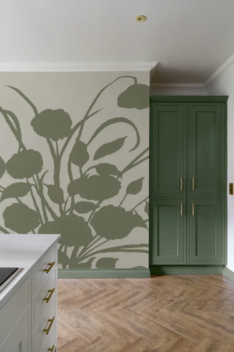 Grüne botanische Artisan Design Fototapete im modernen Stil