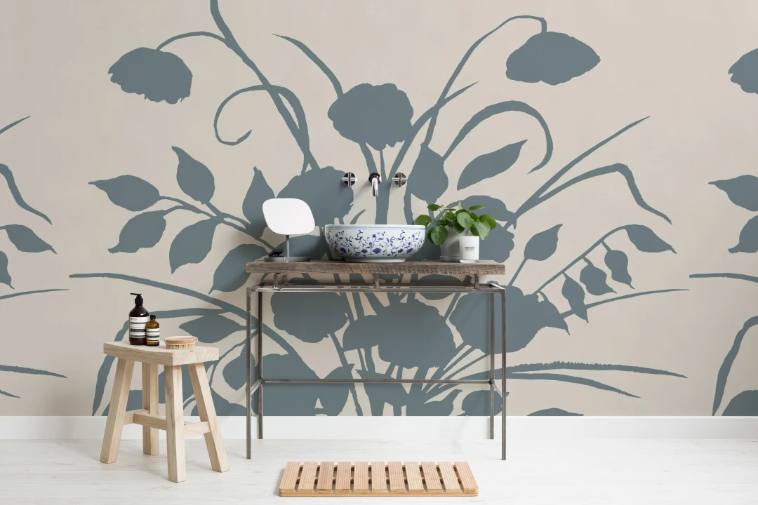 Blue Botanical Elegance Floral Art Mural