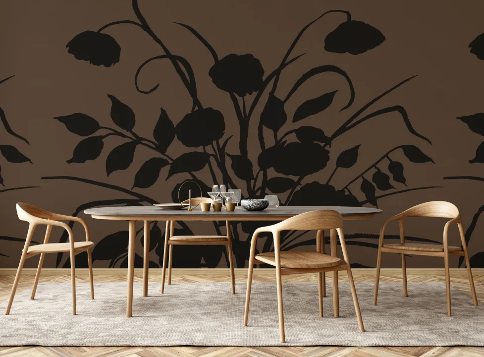 Braune florale Silhouettenkunst botanische Jahrgang Fototapete