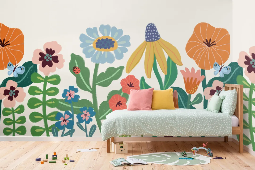 Bright Kids Retro Scandinavian Flowers Mural