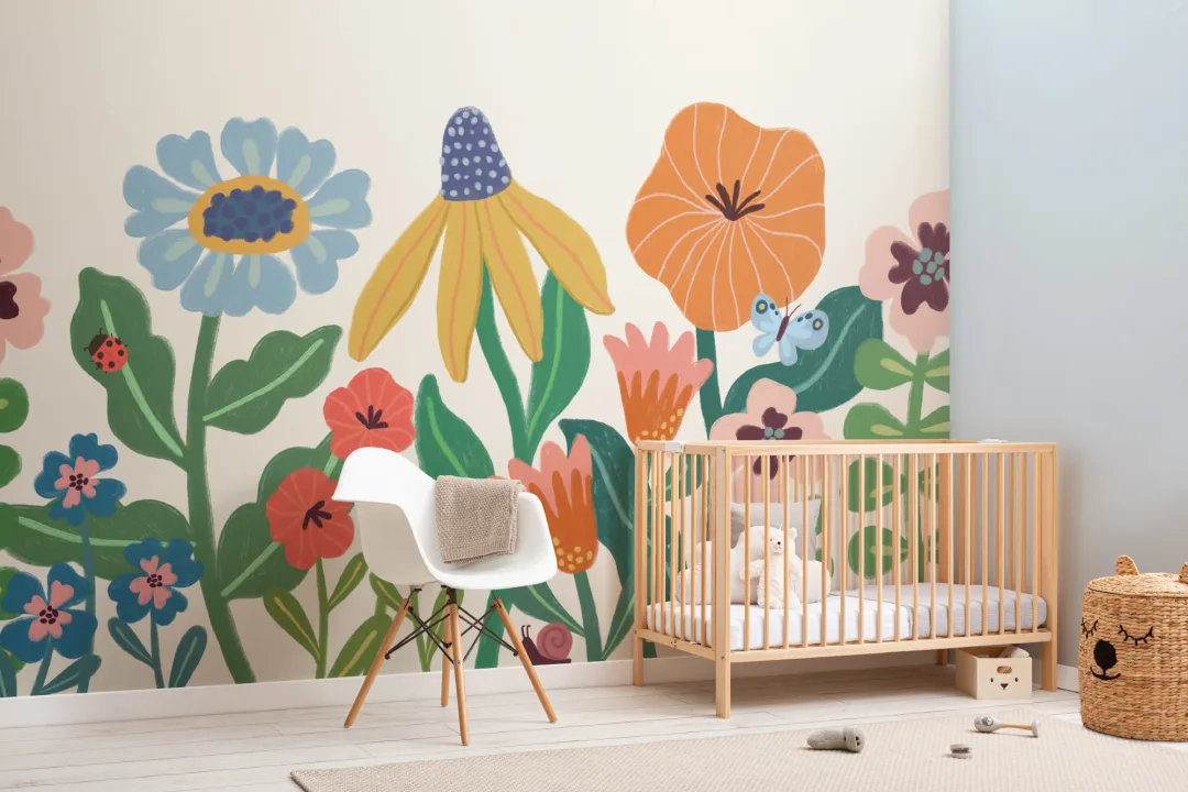 Bright Kids Retro Scandinavian Flowers Mural