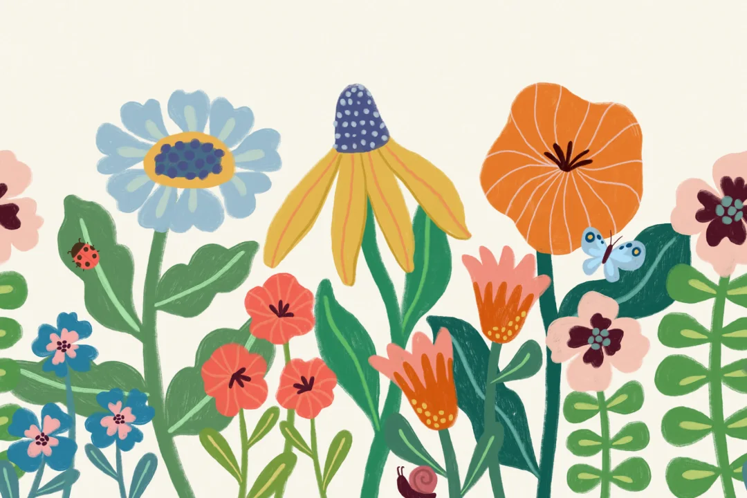 Bright Kids Retro Scandinavian Flowers Mural