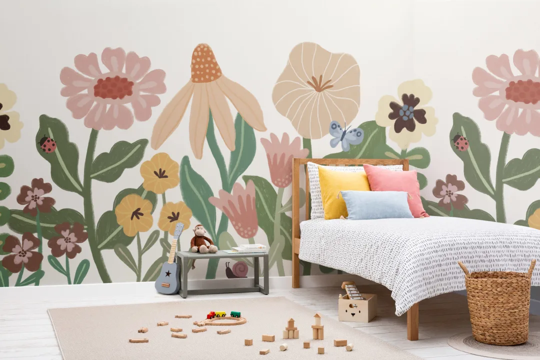 Pastel Kids Retro Scandinavian Flowers Mural