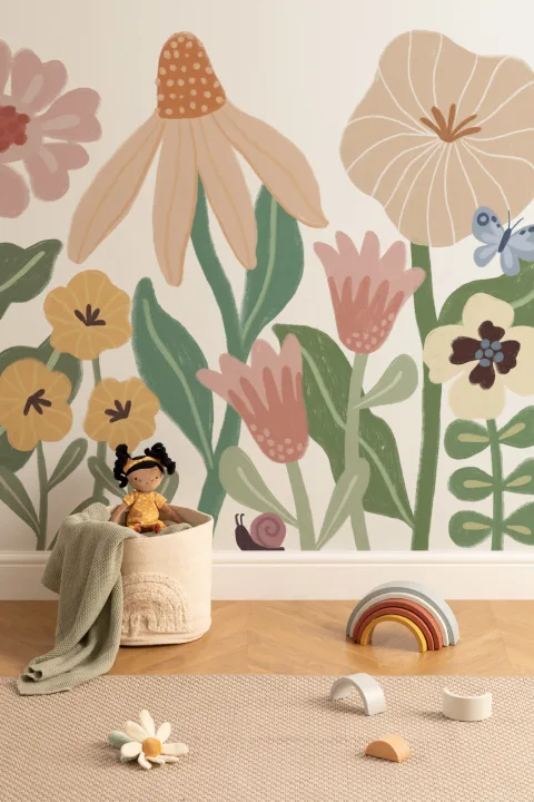 Pastell Kids Retro Skandinavisk Blomster fototapet