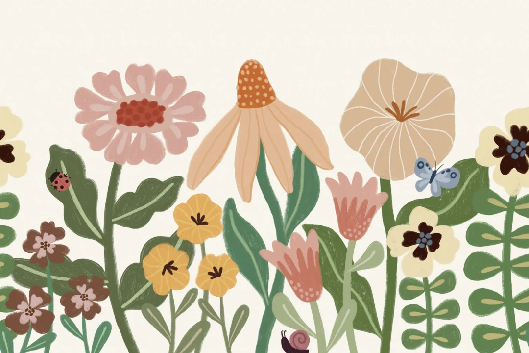 Pastell Kids Retro Skandinavisk Blomster fototapet