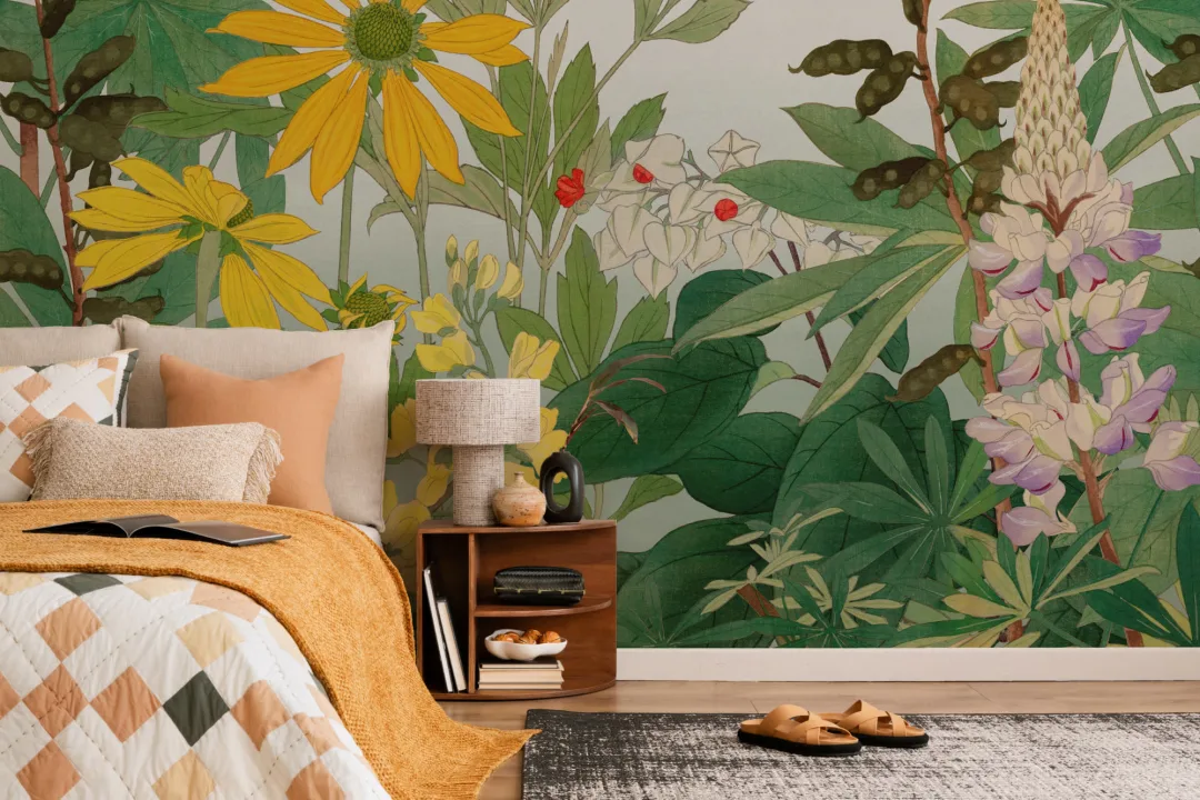 Lupin Japanese Watercolor Floral Mural