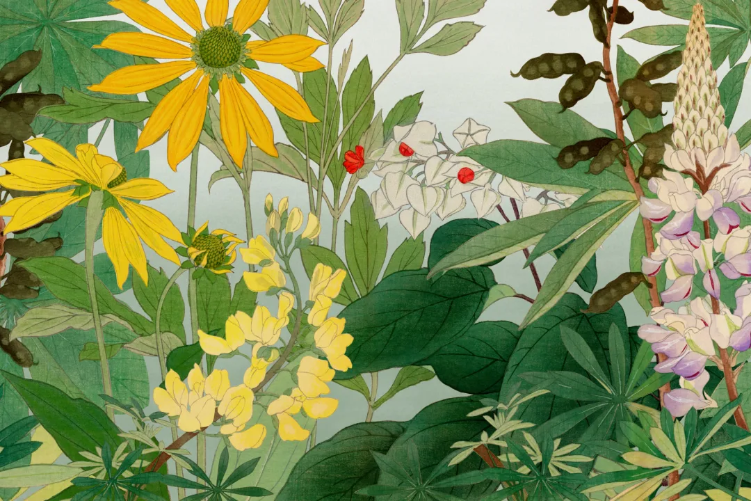 Lupin Japanese Watercolor Floral Mural