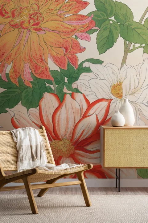 Dahlia Japanese Watercolour Floral Mural
