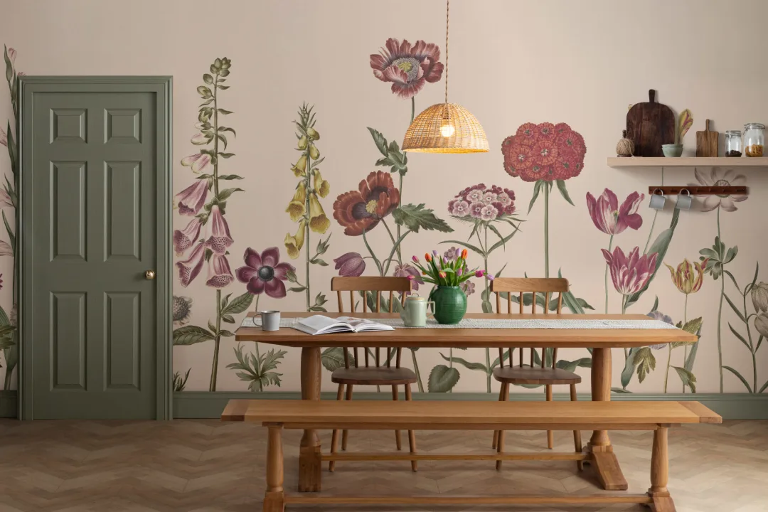 Bej ilustrat flori sălbatice Mural