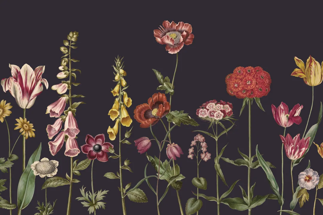 Murale de fleurs sauvages illustrée en foncé