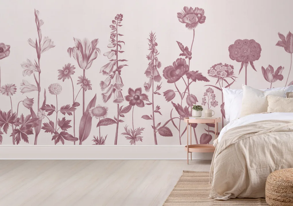 Pink Illustrated Wildflower Mural