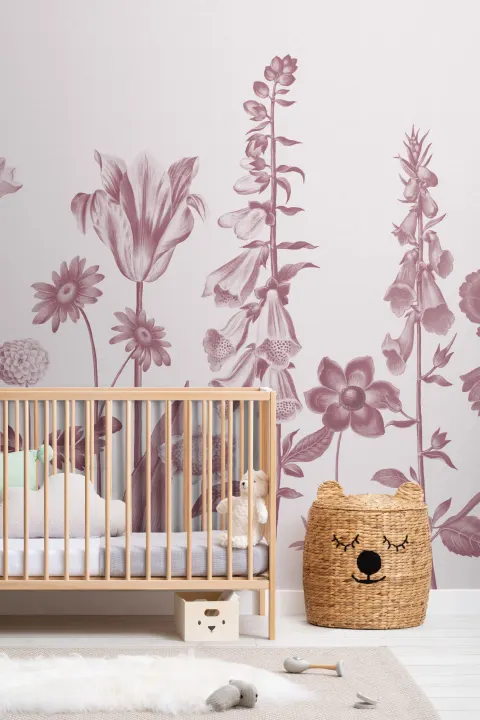 Pink Illustrated Wildflower Mural