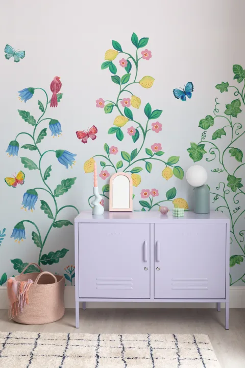 Murales de Papel Pintado de plantas trepadoras caprichosas azules