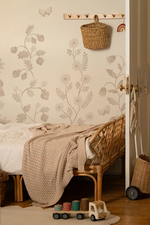 Beige Whimsical Climbing Botanicals Mural