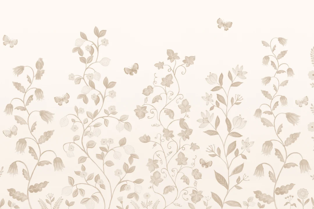 Beige Whimsical Climbing Botanicals Mural