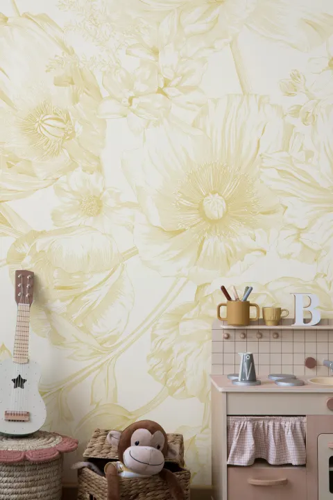 Yellow Illustrated Floral Bouquet Mural