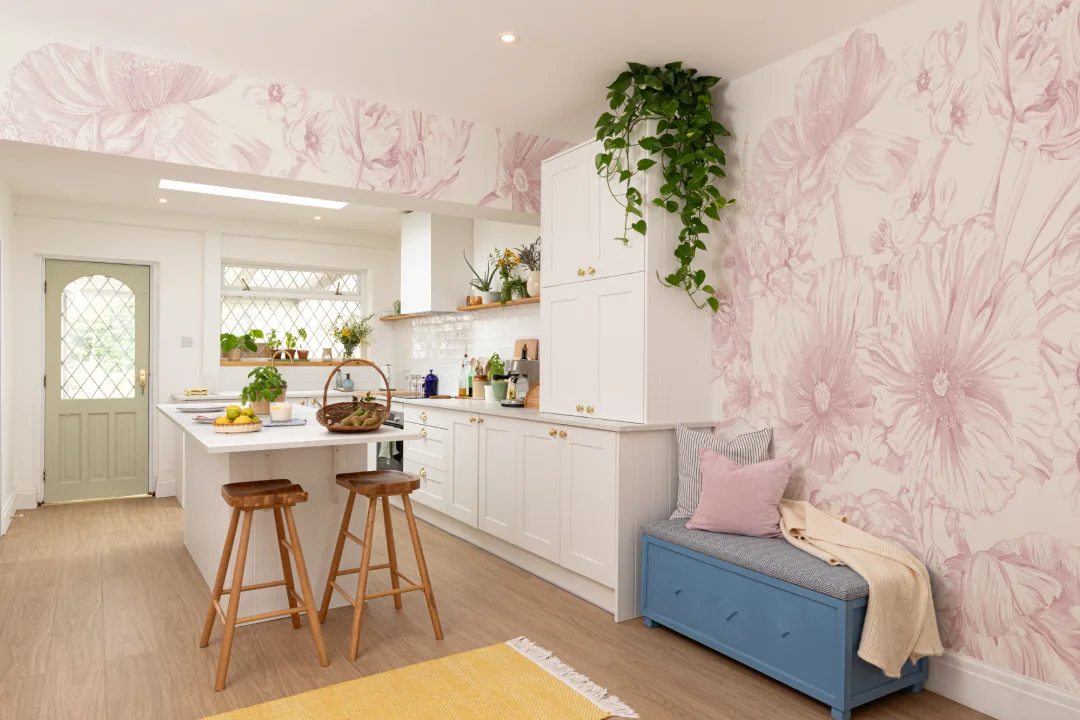 Mural de bouquet floral ilustrado cor-de-rosa