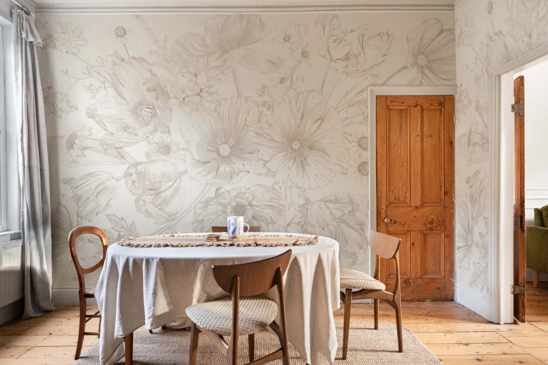 Neutral Illustrated Floral Bouquet Mural