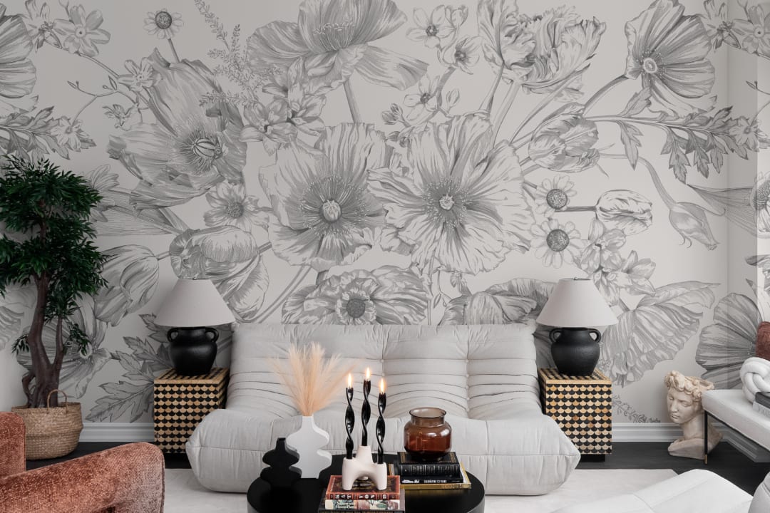 Monocrom ilustrate florale buchet murale