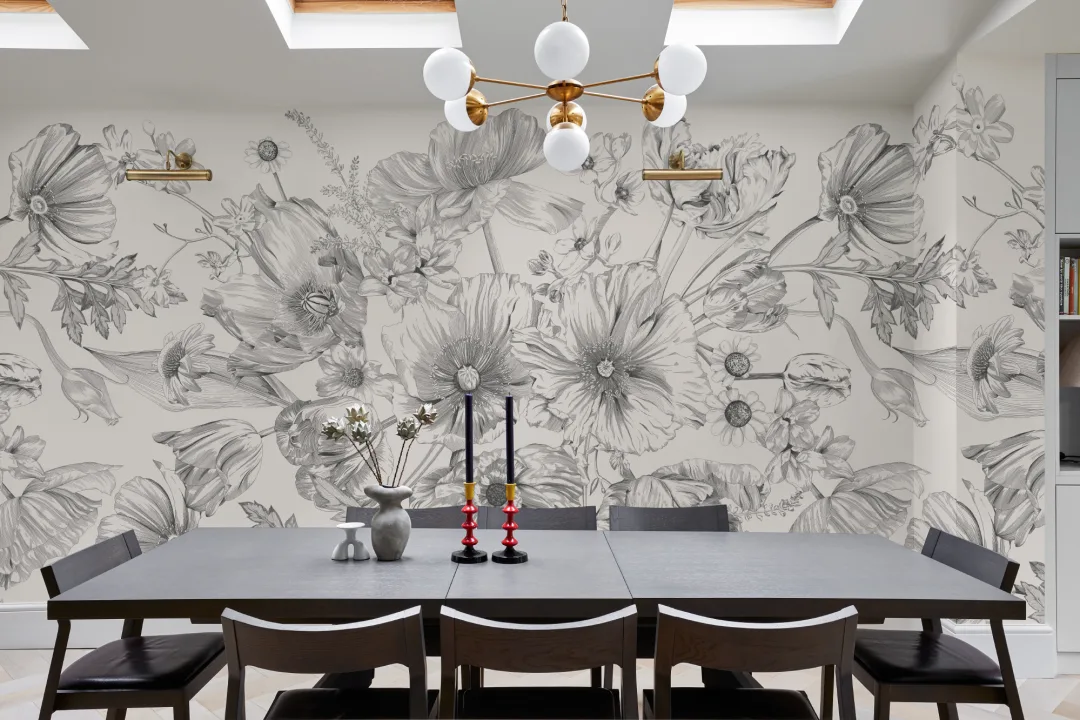 Monokrom illustrert blomsterbukett fototapet