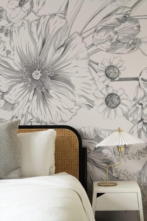 Monocrom ilustrate florale buchet murale