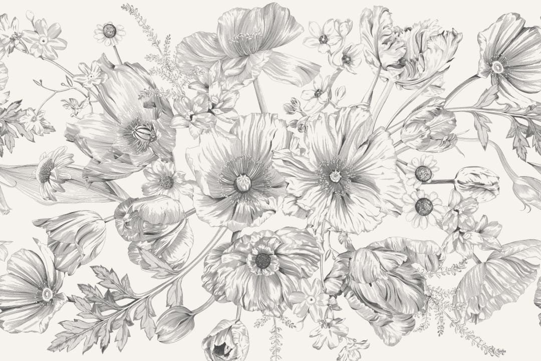 Monocrom ilustrate florale buchet murale