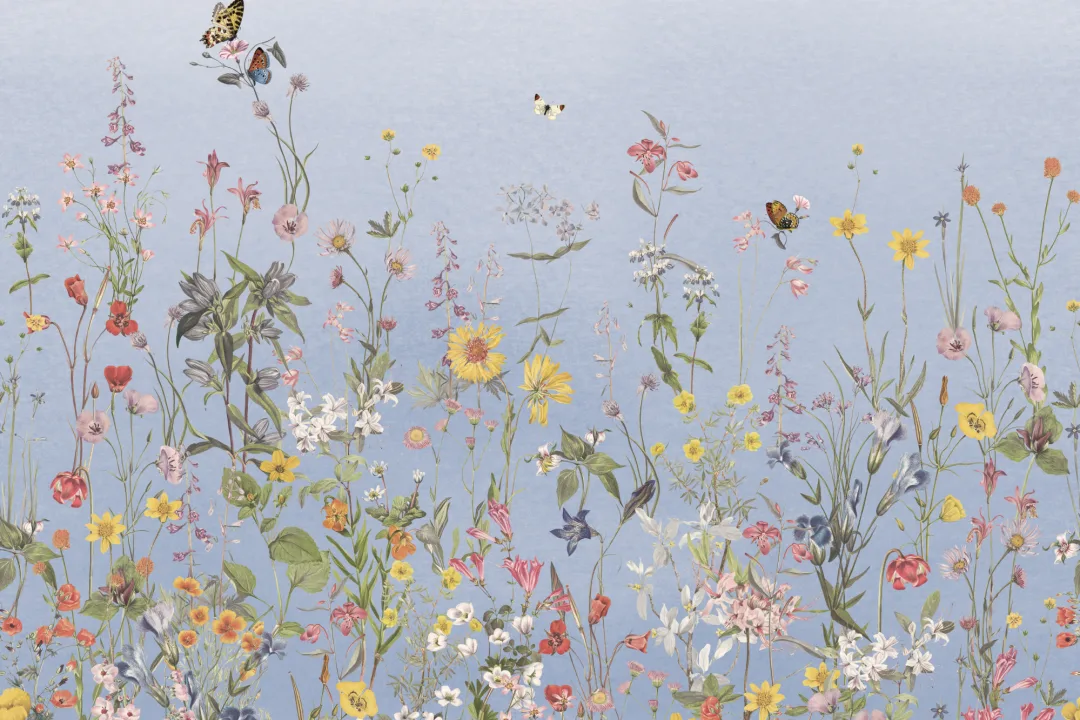 Blue Ombre Wildflower and Butterfly Mural