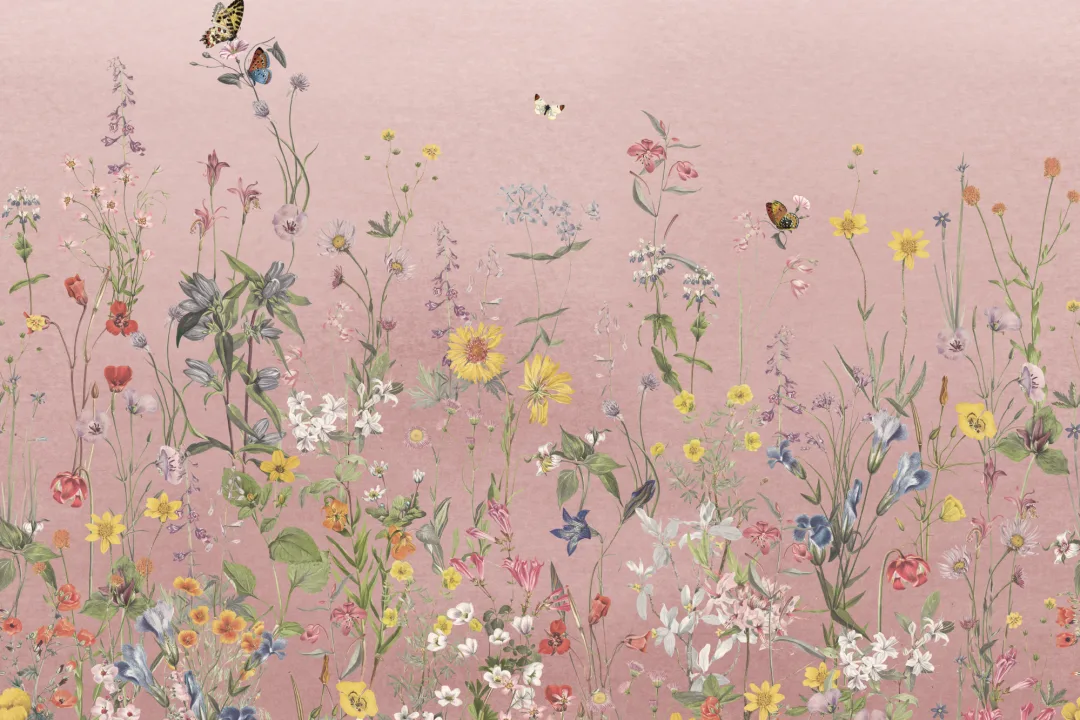 Pink Ombre Wildflower and Butterfly Mural