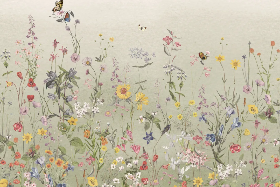 Green Ombre Wildflower and Butterfly Mural
