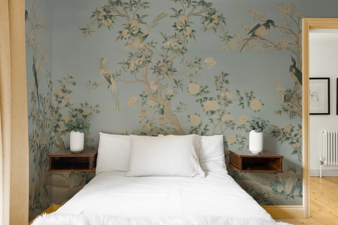 Sininen Chinoiserie Vintage Garden Scene seinämaalaus