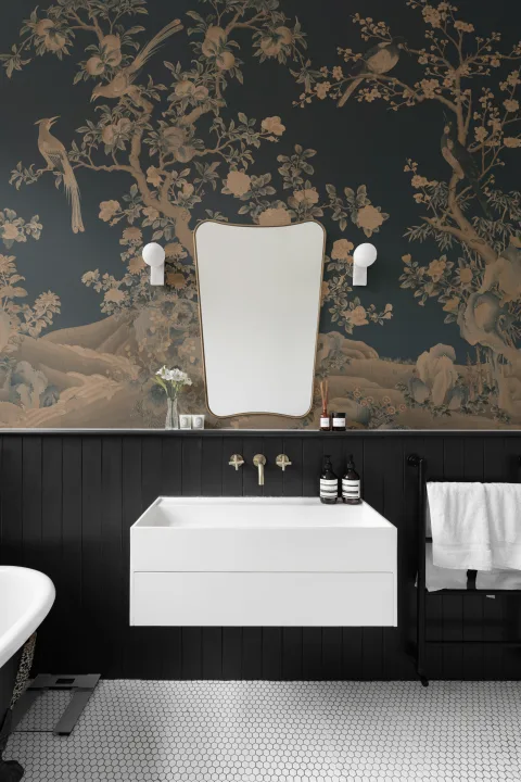 Azul marino Chinoiserie Vintage Garden Scene Mural