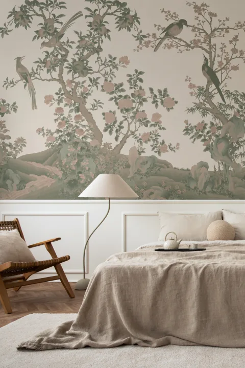 Klassinen Chinoiserie Vintage Garden Scene seinämaalaus
