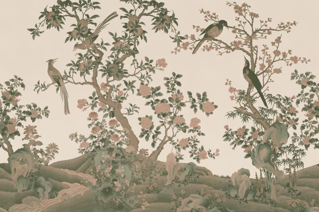 Classic Chinoiserie Vintage Garden Scene Mural