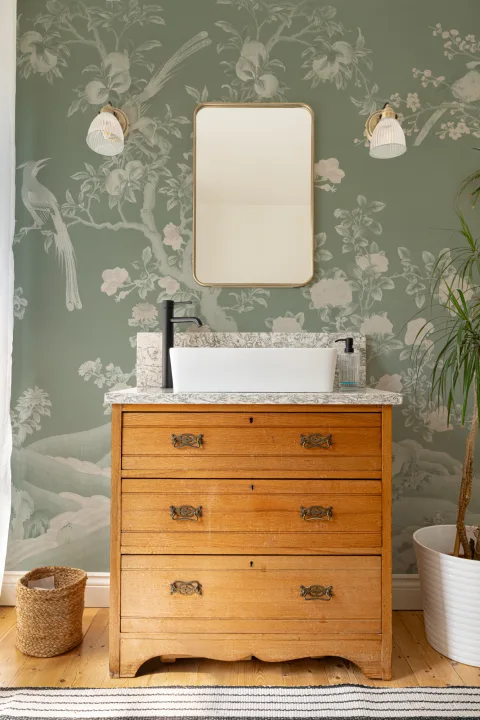 Mural de papel pintado Chinoiserie Vintage Garden Scene verde