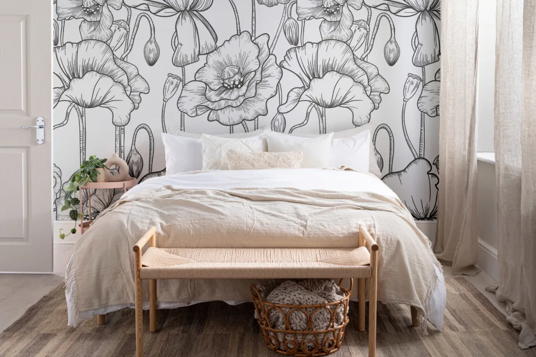 Black & White Illustrated Floral Wallpaper Mural
