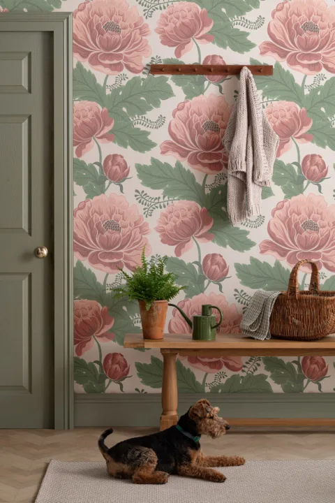 Pink & Green Heritage Floral Pattern Wallpaper Mural