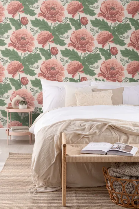 Roz și verde moștenire model floral Wallpaper Mural